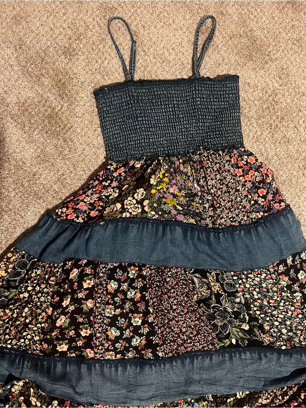 Young Threads Smocked Tiered Midi Dress in Navy Floral - Picture 2 of 6
